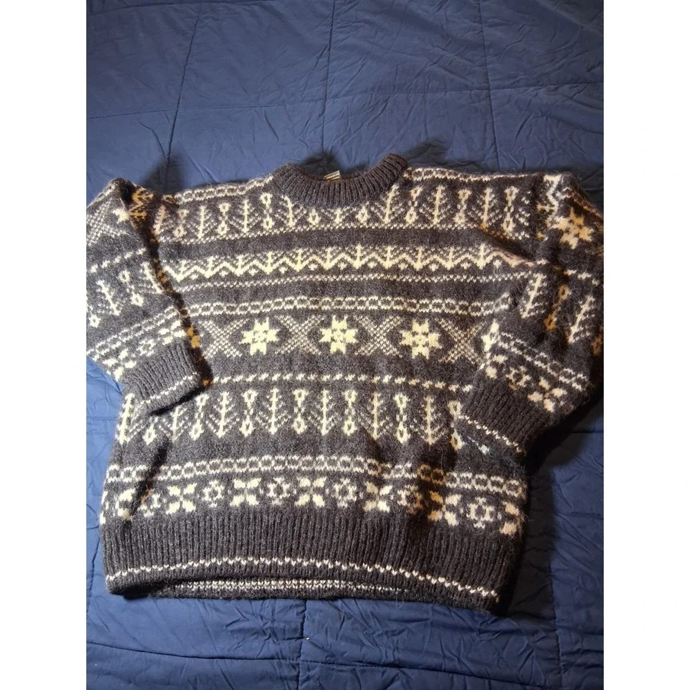Vintage Edward Bryan Men's Sz L Fair Isle Wool Sweater England Knit‎ Fishermen